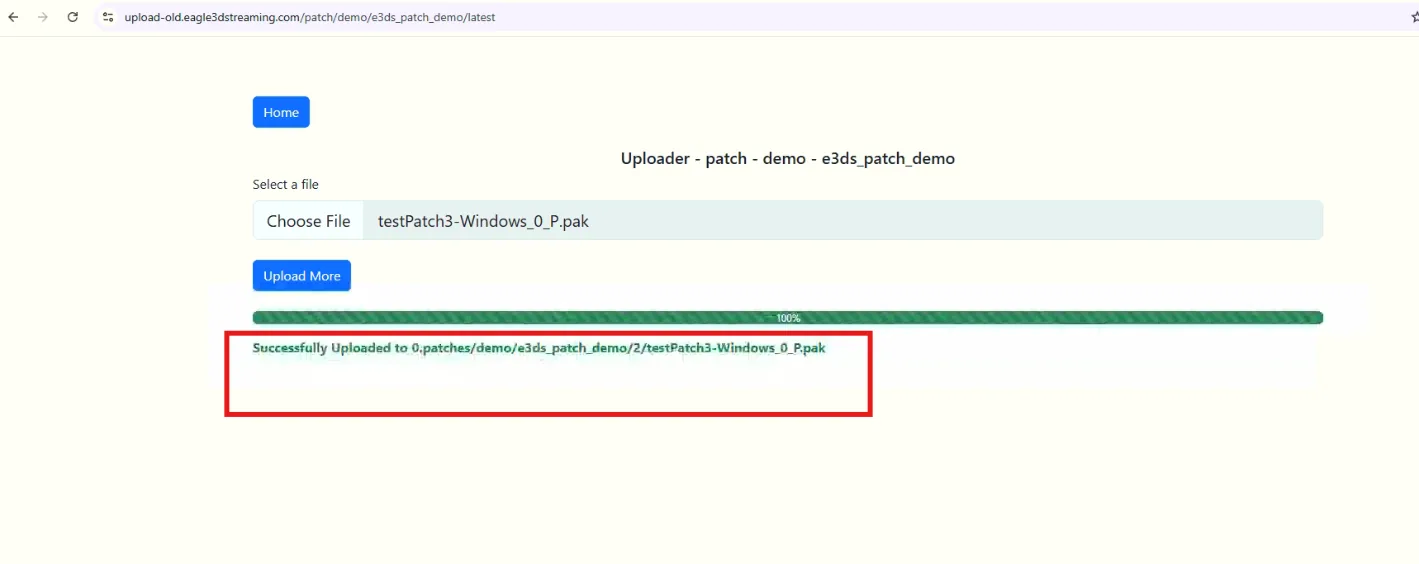 The patch upload completing