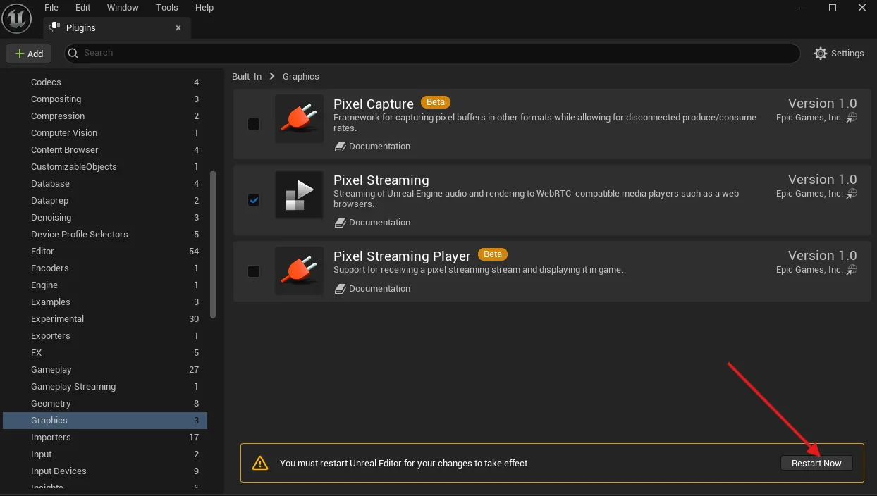 Unreal prompting to restart after enabling a plugin