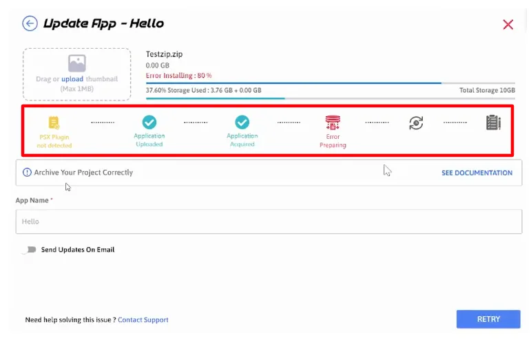 The 2024 upload window, with a row of check steps highlighted: one warning, two passed, and one failed at Preparing