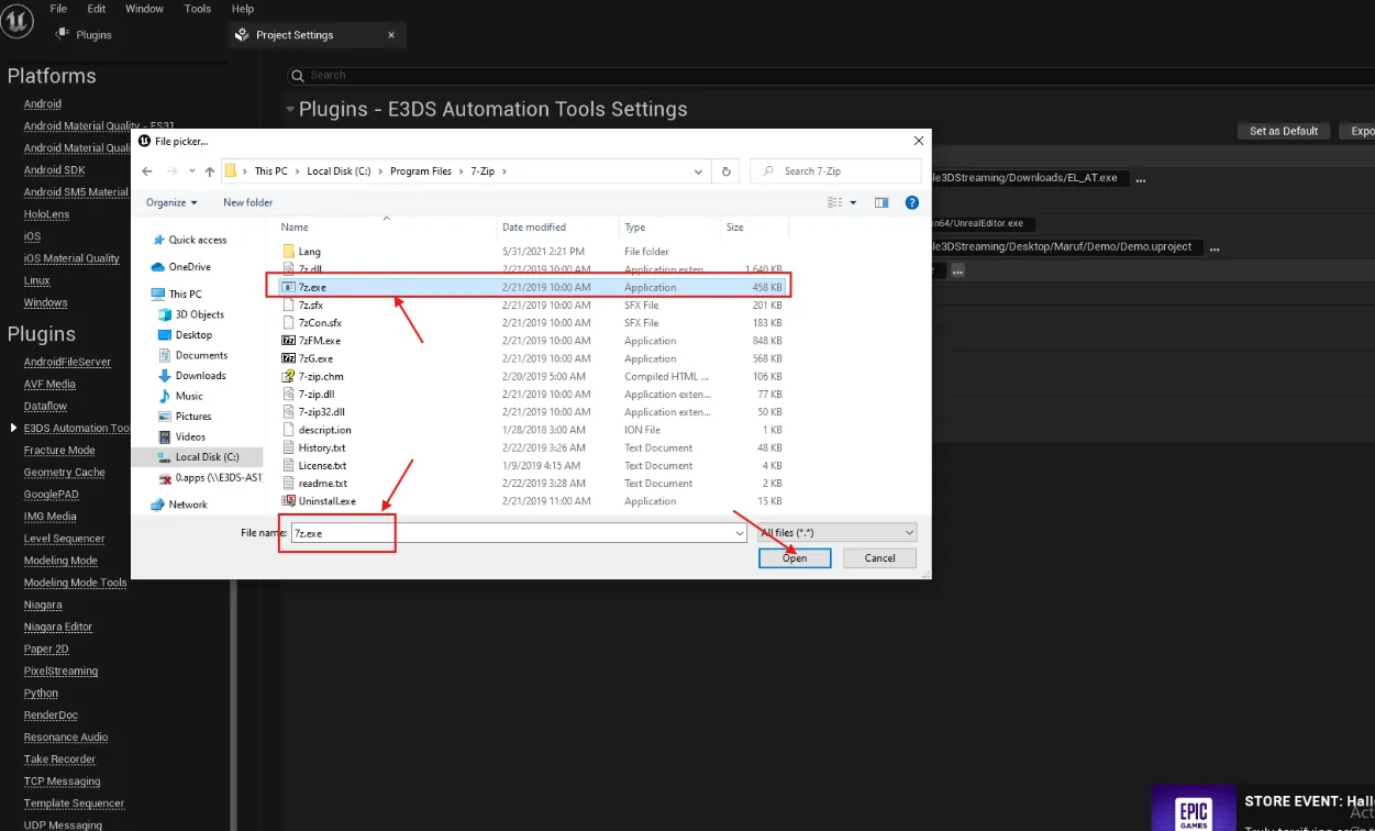 Setting the path to 7z.exe