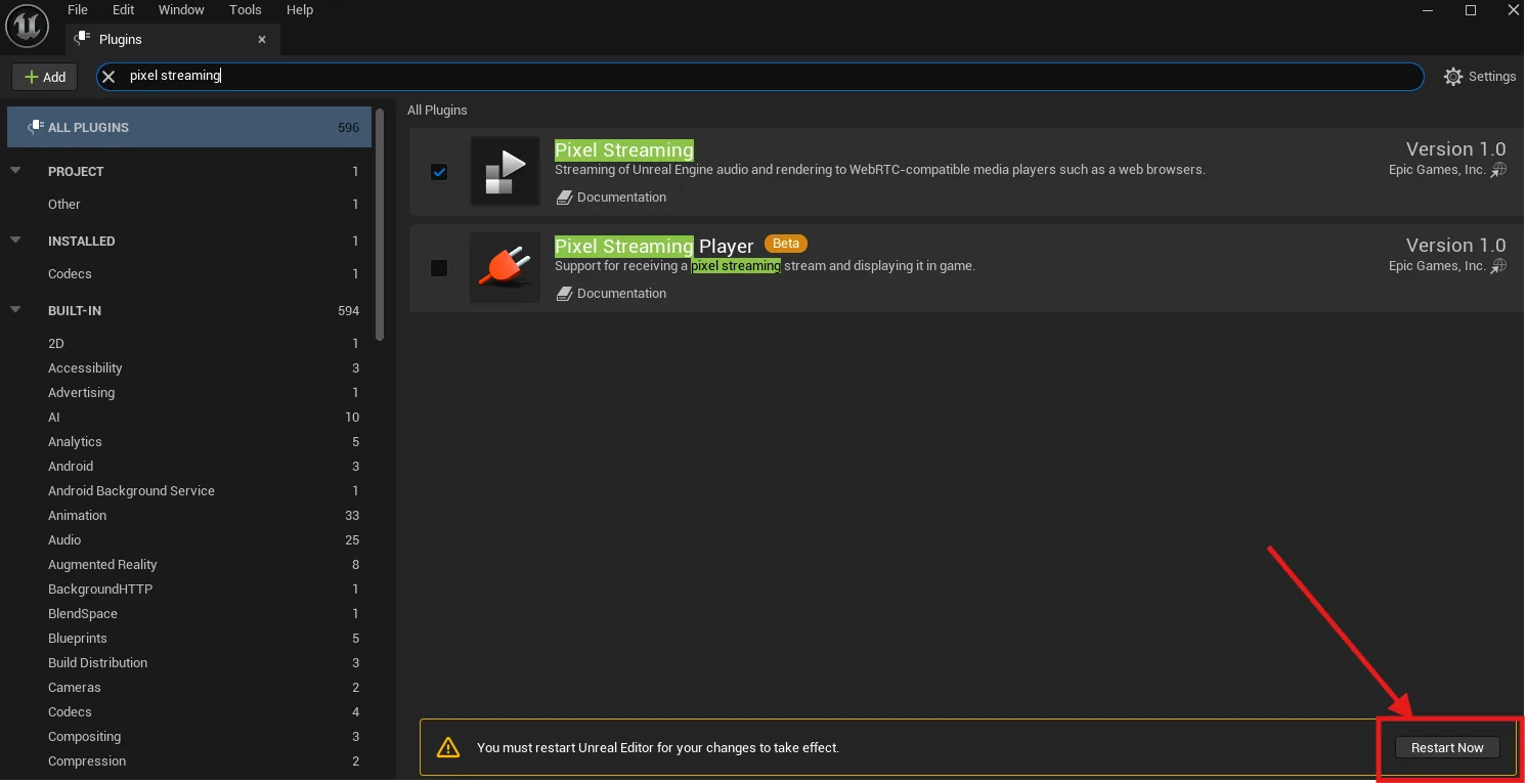 Restarting Unreal Editor after enabling a plugin