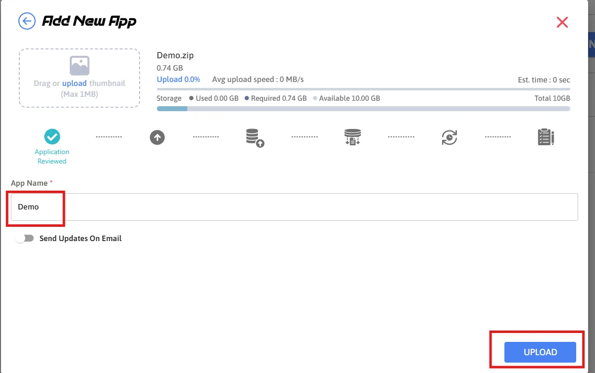 Naming the application before uploading