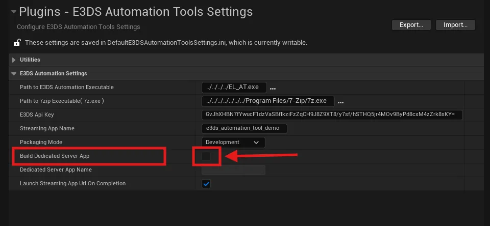 The Build Dedicated Server App option