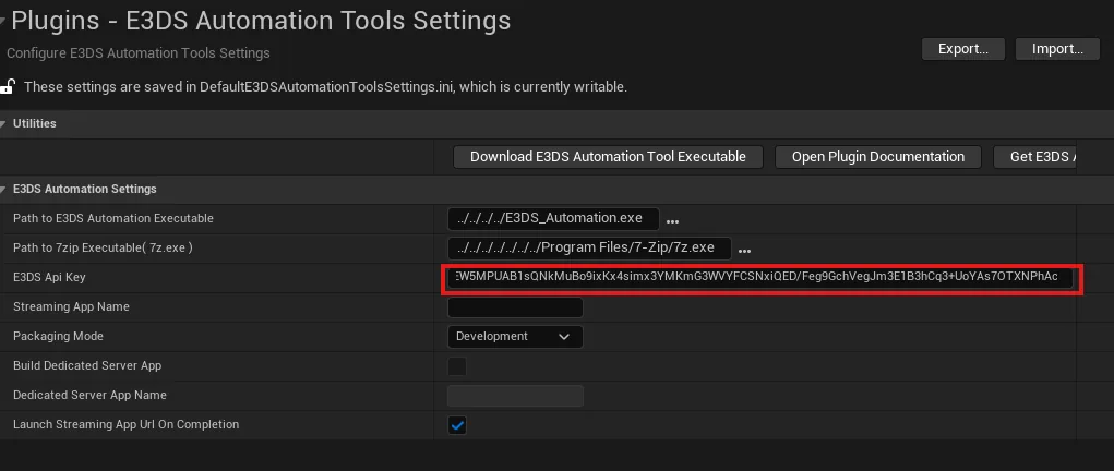 Pasting the API key into the plugin settings