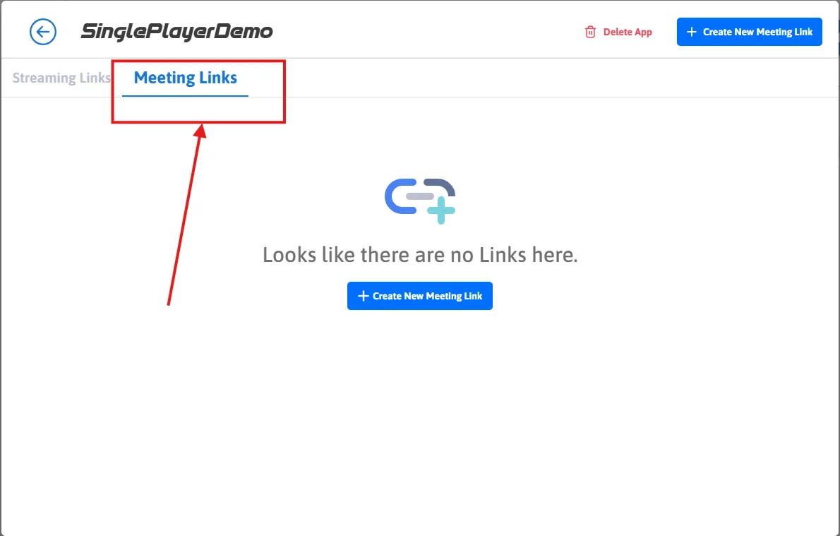 The Meeting Links section of an application