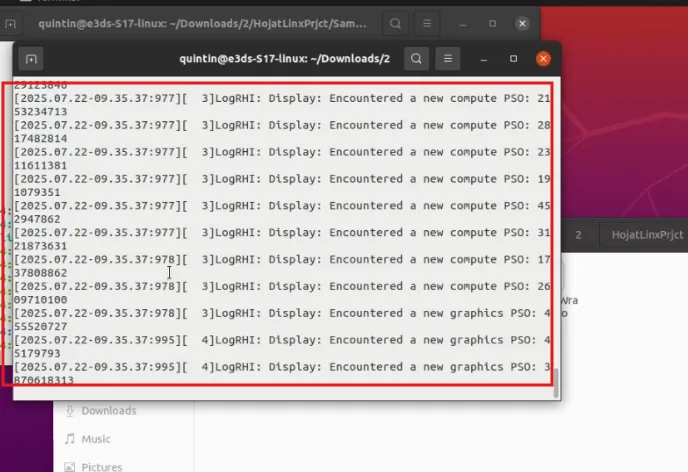 The app started through the launch script