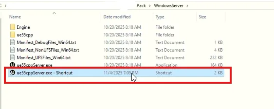 The created shortcut to the server executable
