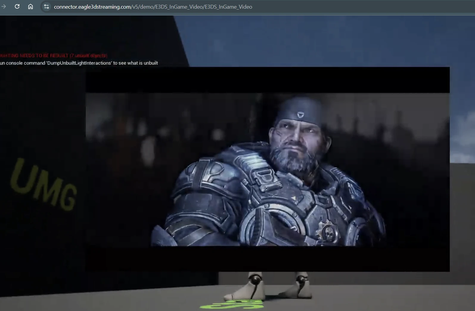 Screen 2 in the demo: the same video plays on a UMG screen with no sound
