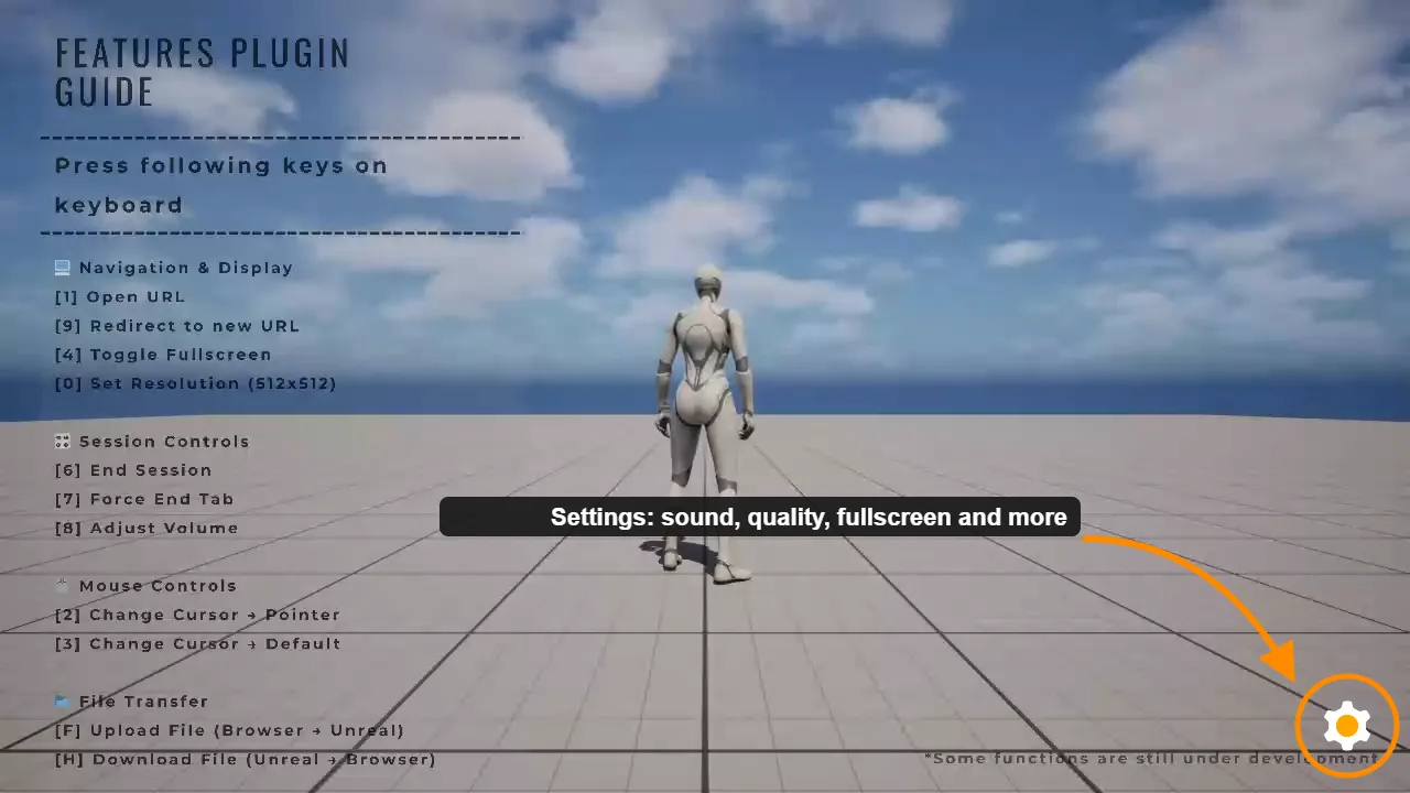 The stream page with an arrow pointing to the gear button in the bottom right corner